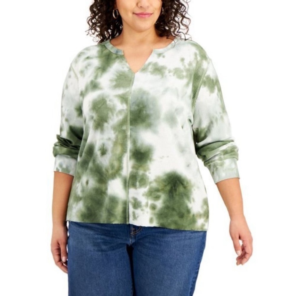 Rebellious One Trendy Plus Size Tie-Dyed Waffle-Knit Top, shirt, long sleeve